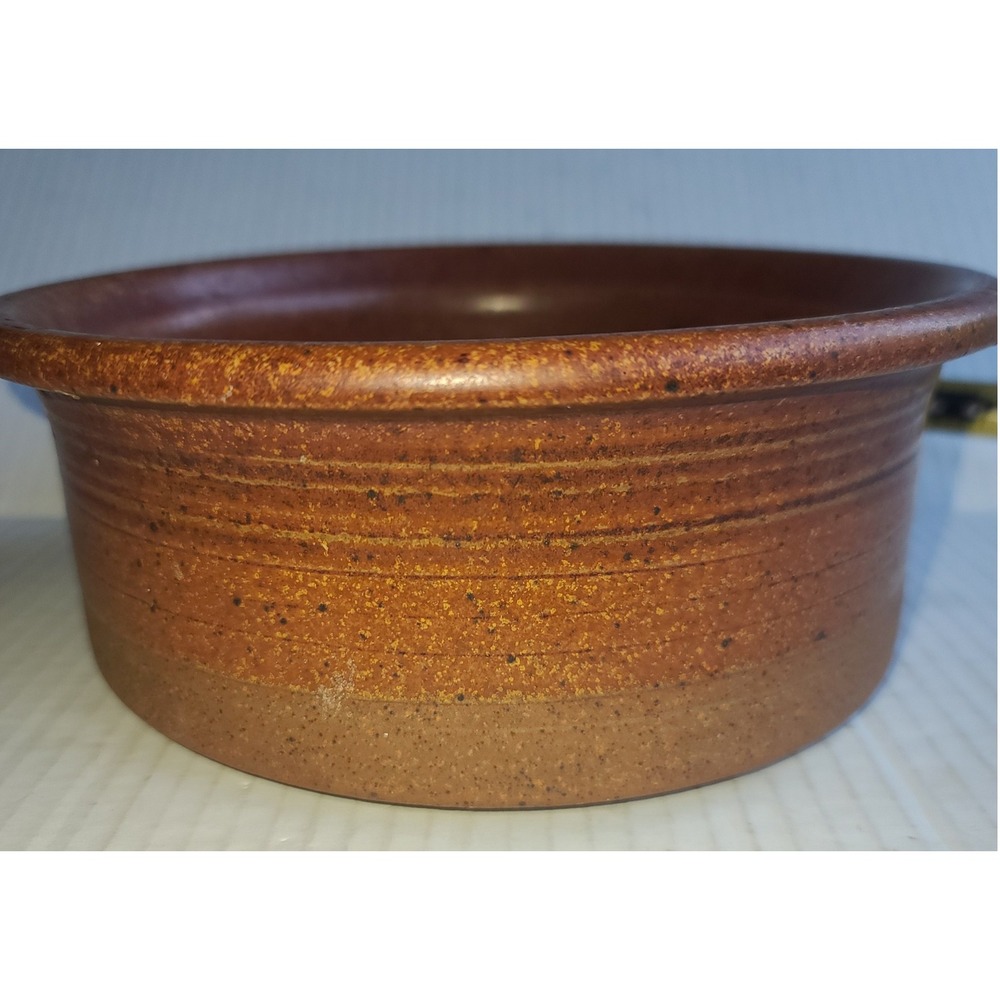 Hand Thrown Pottery Terracotta Speckled Brown Stoneware Bowl Planter Signed 8.5" - Picture 2 of 9